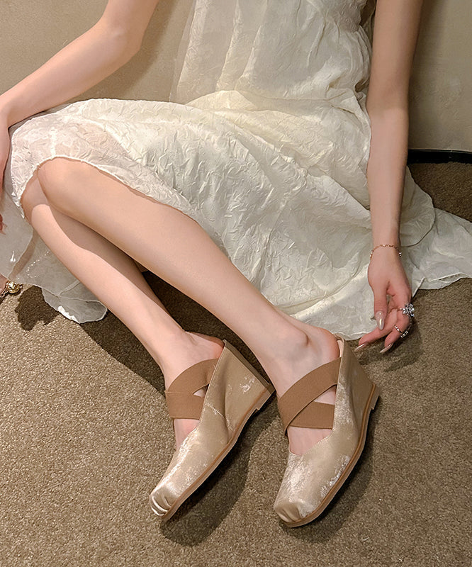 Khaki Splicing Wedge High Wedge Heels Shoes