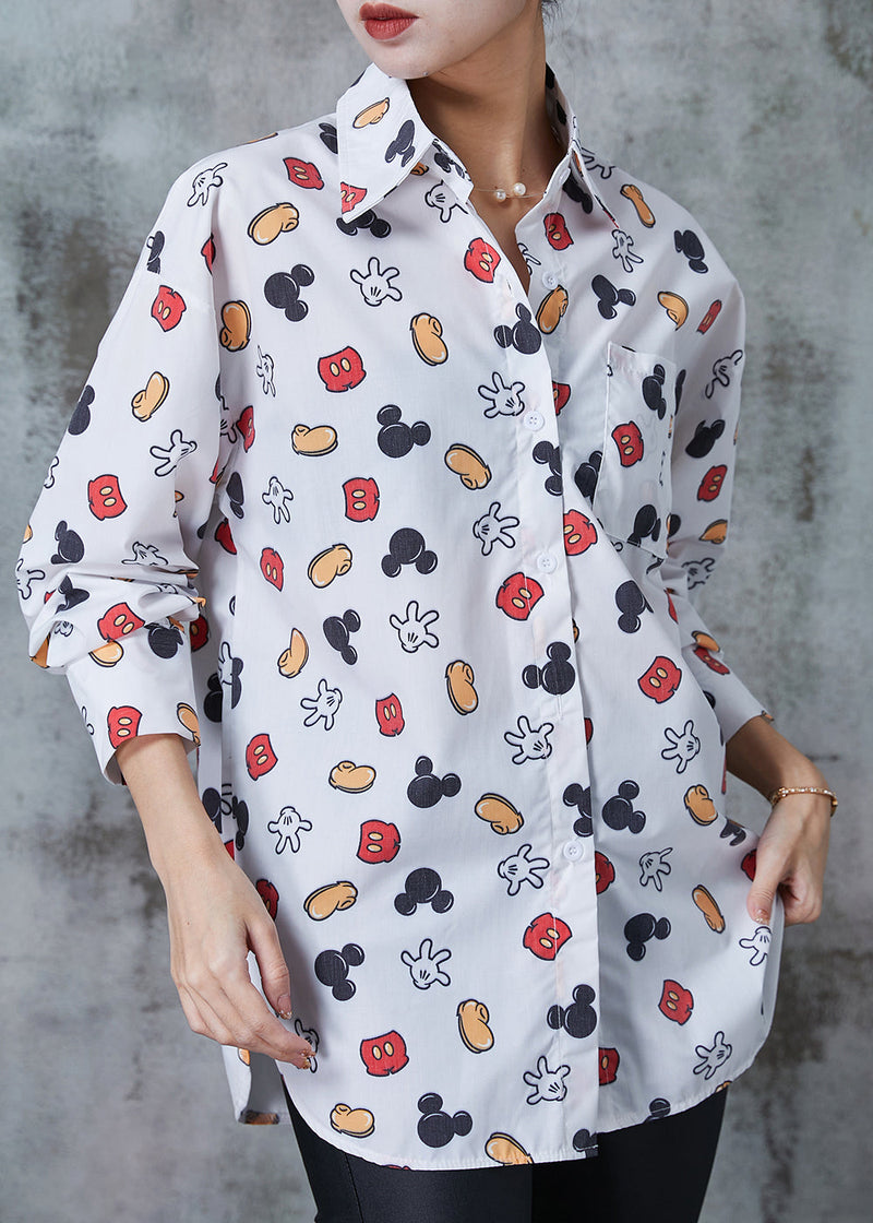 Diy White Oversized Print Cotton Blouse Top Spring