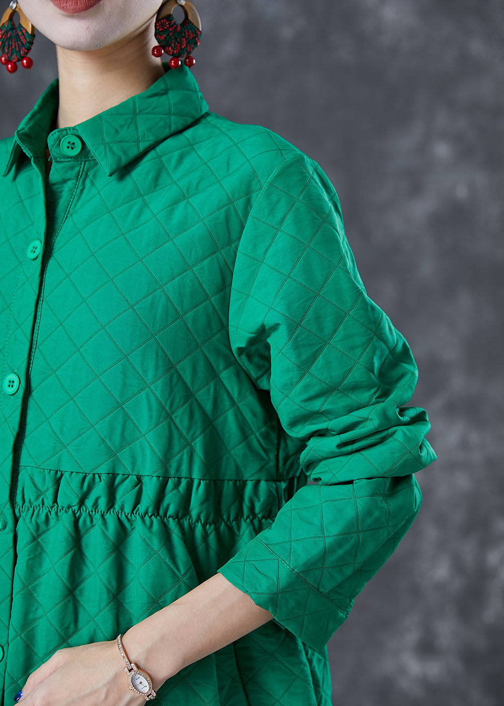 Green Peter Pan Collar Plaid Cotton Coat Fall
