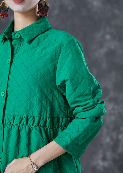 Green Peter Pan Collar Plaid Cotton Coat Fall