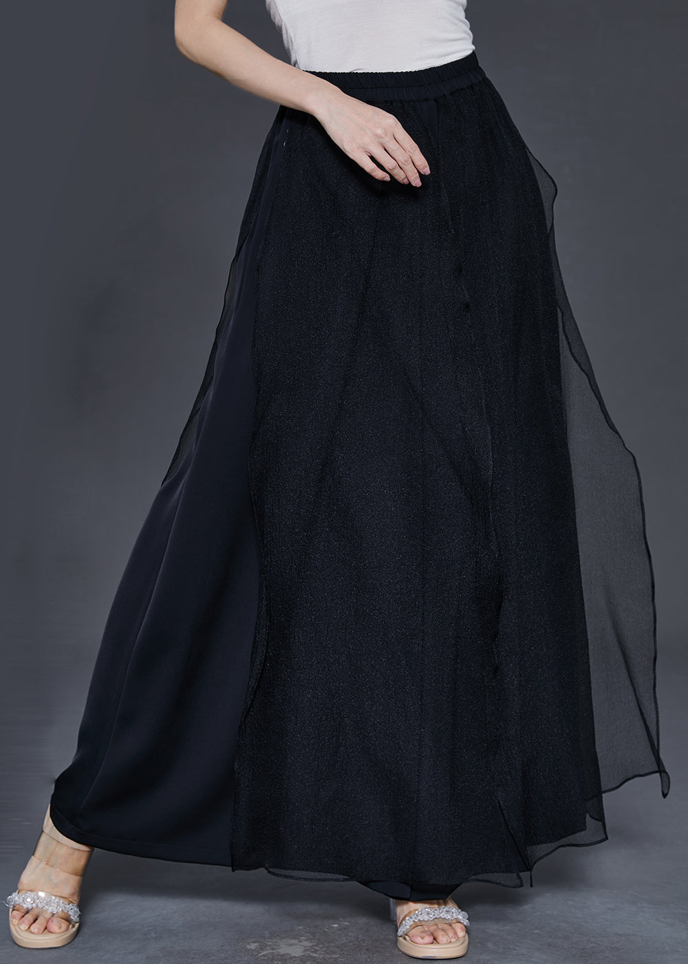 Boutique Black Elastic Waist Patchwork Tulle Skirts Spring