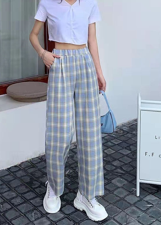 Green Plaid High Waist Zippered Wide Leg Pants