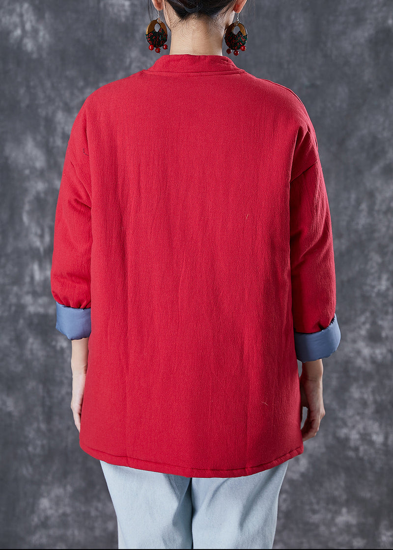 Red Warm Fine Cotton Filled Jacket Chinese Style in Winter