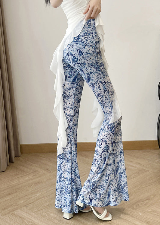 Blue Print High Waist Tulle Flare Bottoms Summer