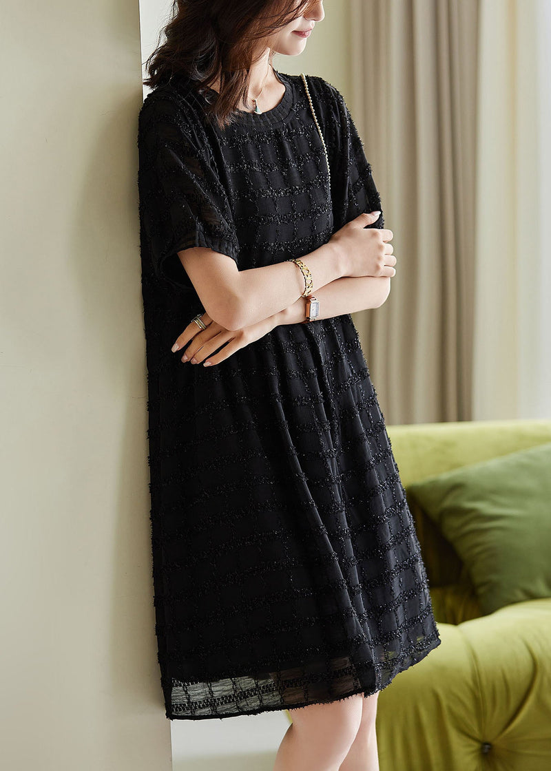 Black Tasseled Plaid Chiffon Dress Summer