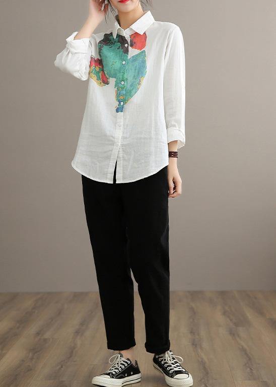 Modern Green Print Blouse Lapel Cinched Tunic Spring Shirts
