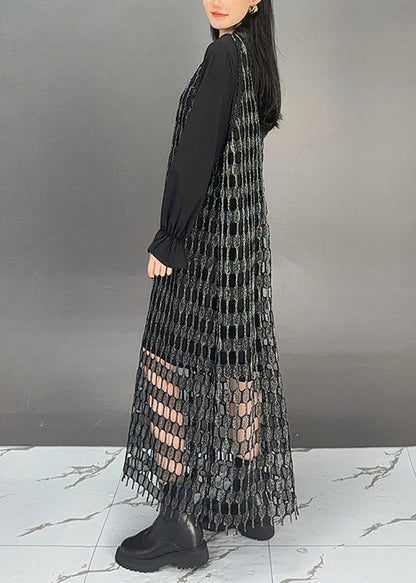 Black O Neck Patchwork Cotton Sets 2 Pieces Dresses Fall