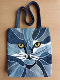 Cat Embroidery Pattern Denim Canvas Bag elevenforest