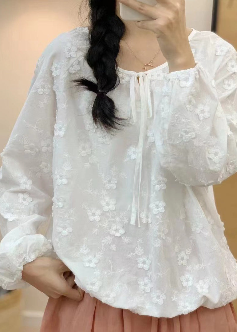 Organic Red O-neck Embroidered Cotton Tops Spring