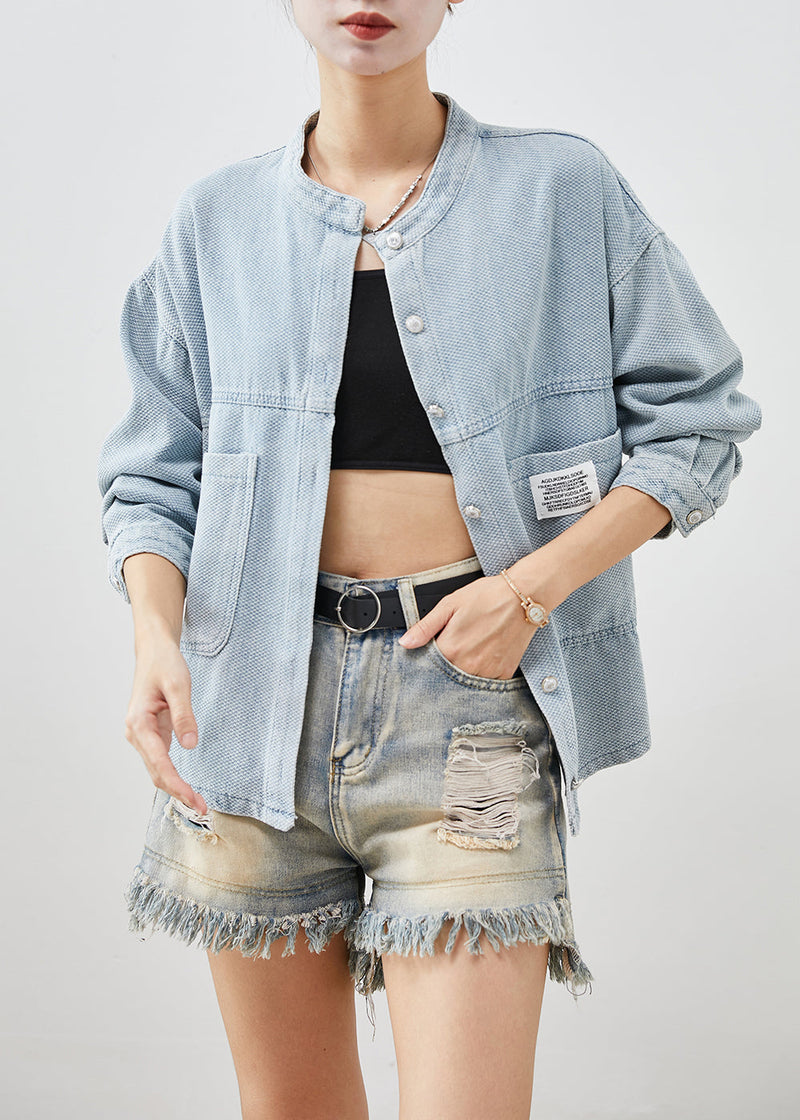 Denim Blue Oversized Pockets Cotton Coat Outwear Fall