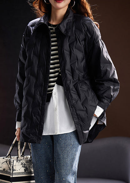 Coffee Peter Pan Collar Button Duck Down Coats Winter
