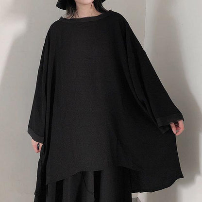 Classy Black Blouses for O Neck Asymmetric Art Spring Shirt