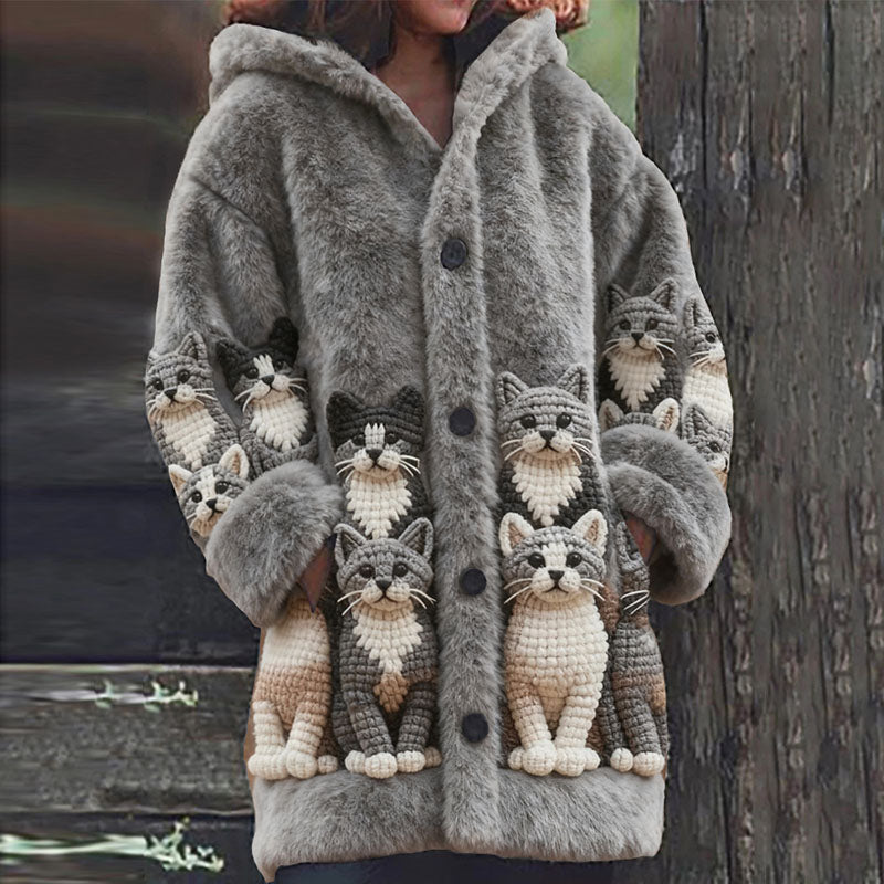 Comstylish Women's Cat Pattern Cozy Knit Hooded Sweater Cardigan