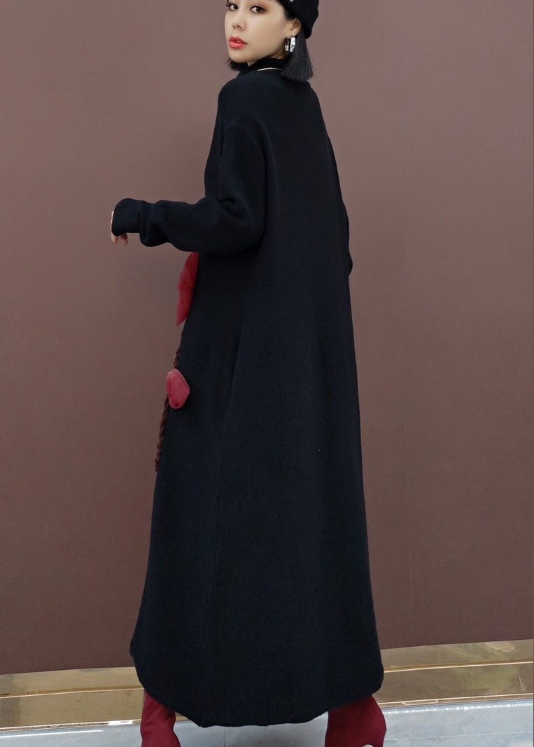 Black Turtle Neck Knit Knit Sweater Dress Spring