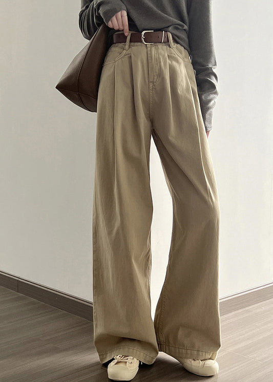 Boutique Khaki Pockets High Waist Denim Straight Pants Fall