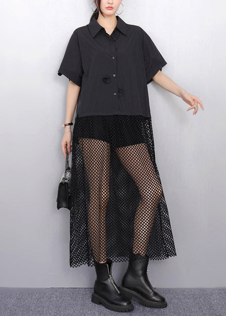 Black Hollow Out Patchwork Tulle Vacation Dresses Summer