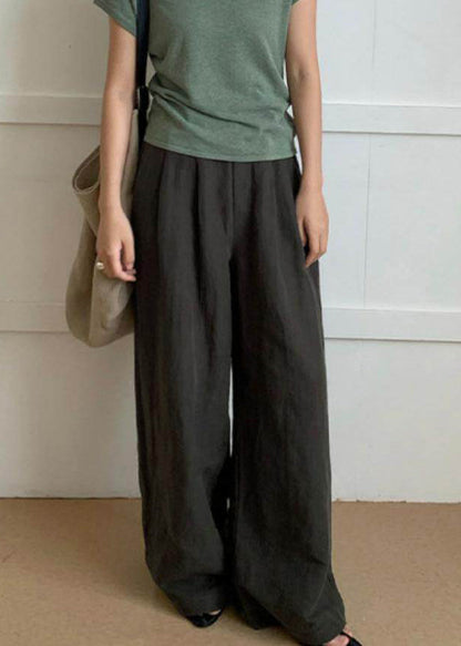 Tea Green Elastic Waist Cotton Straight Pants Spring