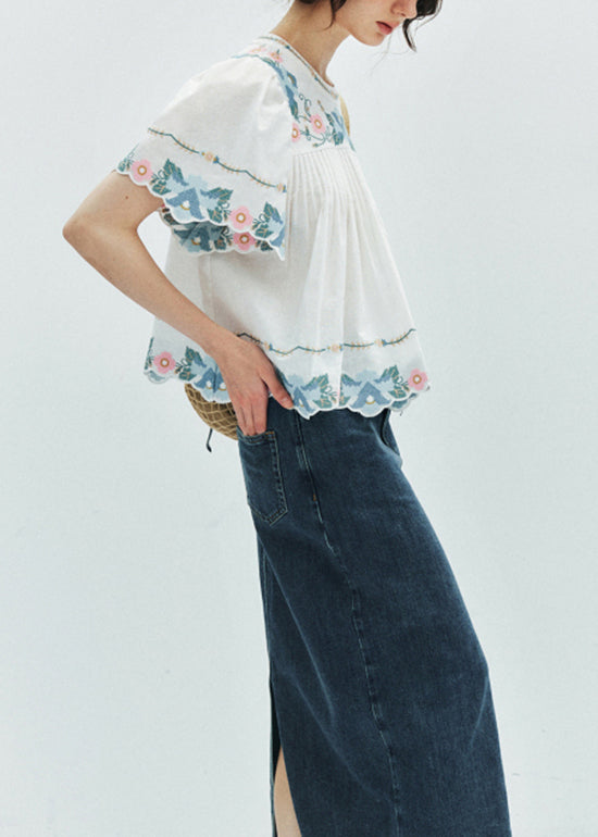 Yellow Embroidered Puff Sleeve Cotton Shirt