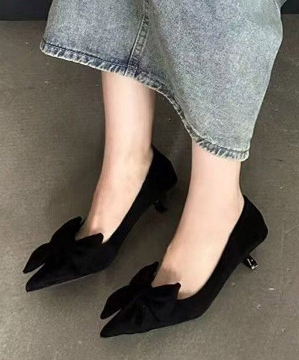 Mulberry Kitten Heels Suede Splicing Bow Pointed Toe