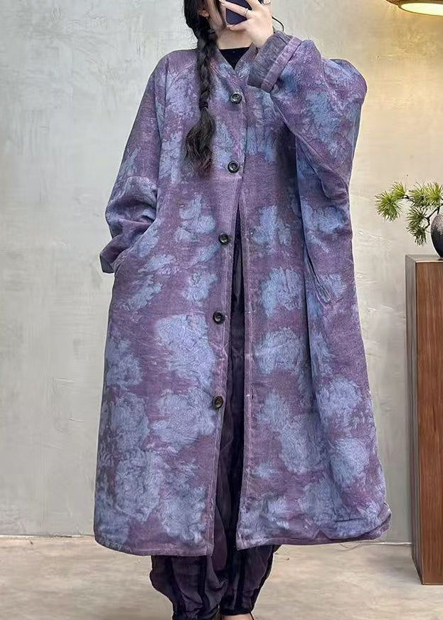 Purple Pockets Tie Dye Fine Cotton Filled Coat Winter