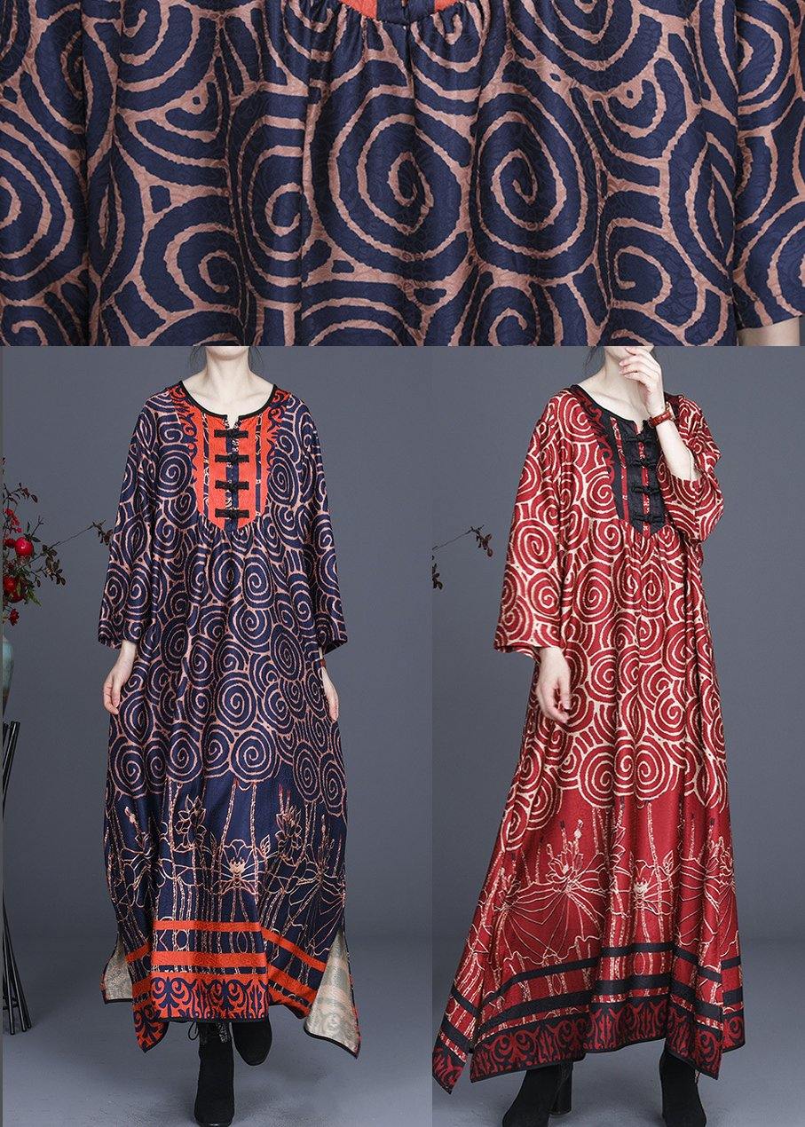 Comfy Blue Print Long Sleeve Summer Spring Dress