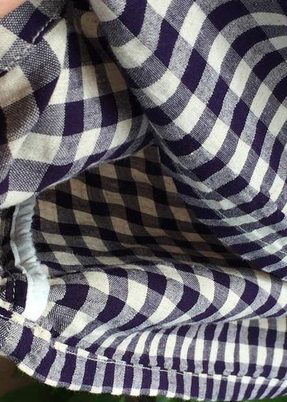 Loose Stand Collar Chinese Button Outfit Work Plaid Linen Maxi Dresses