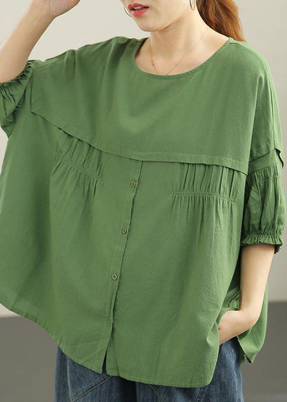 Orange Patchwork Batwing Sleeve Cotton Shirt Tops Summer