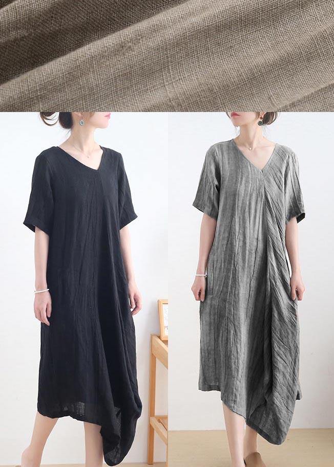 Art Black Short Sleeve Maxi Summer Linen Dress