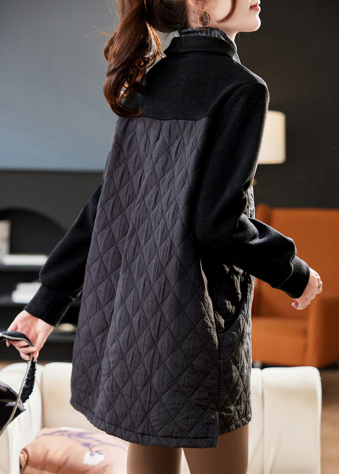 Black Peter Pan Collar Patchwork Plaid Sweatshirt Spring