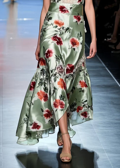 Green Silk Vestidos Dresses Exra Large Hem Summer