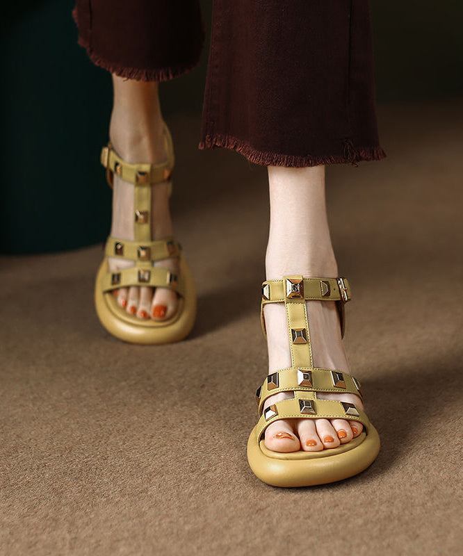 Yellow Rivet Sandals Buckle Strap Chunky Sandals