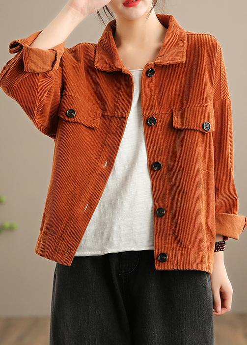 Orange Clothes Wardrobes Lapel Button Down Jackets