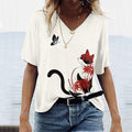 Fashionable Floral Cat Art Pattern Women'S T-Shirt elevenforest