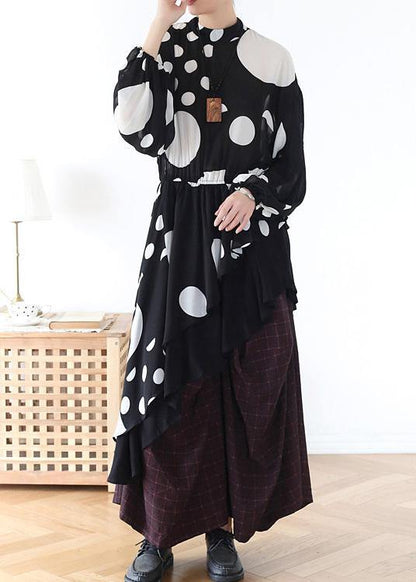 Spring Summer Black and White Dot Irregular Chiffon Top