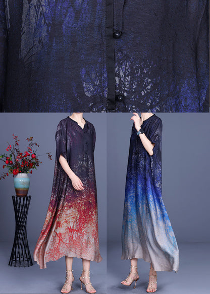 Classy Blue Button Print Fall Half Sleeve Dress
