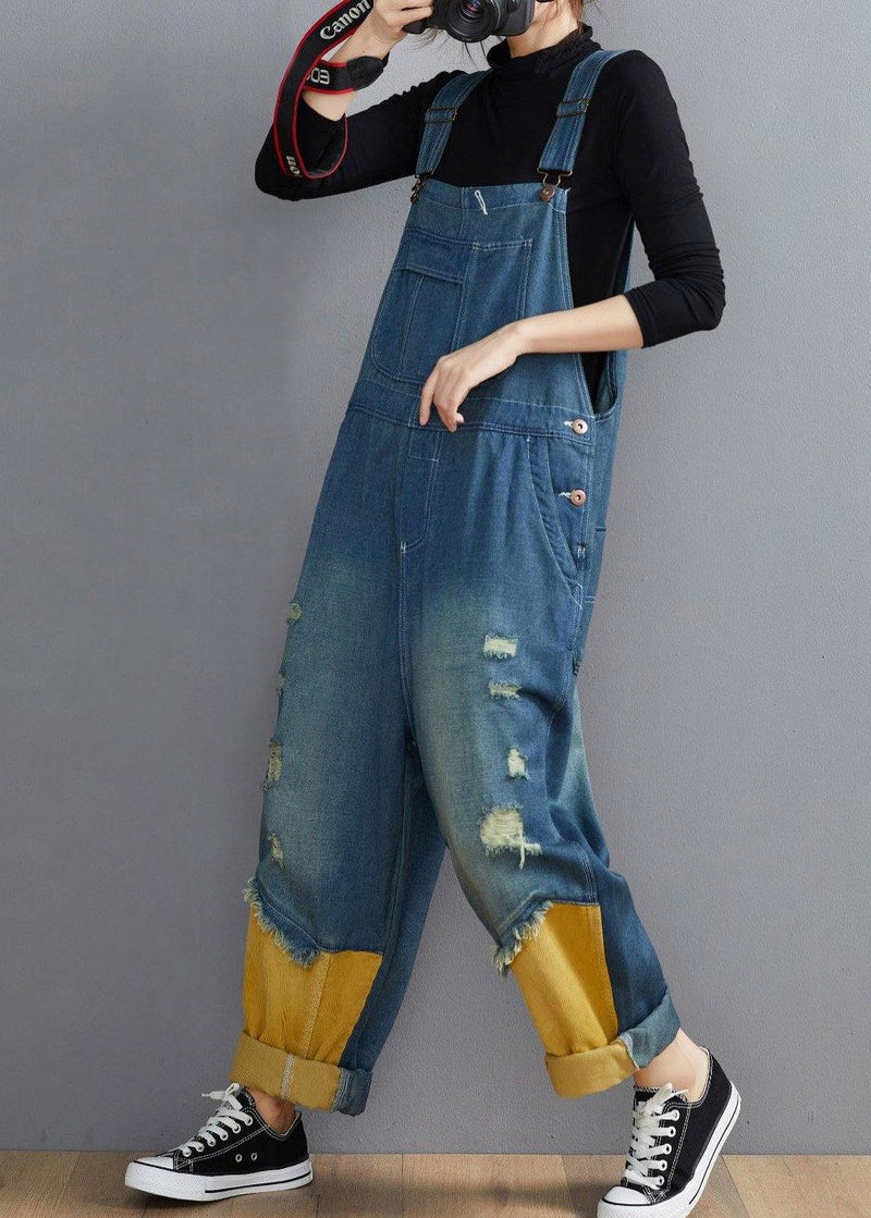 Style Denim Blue Pant Spring Hole Jumpsuit Pants