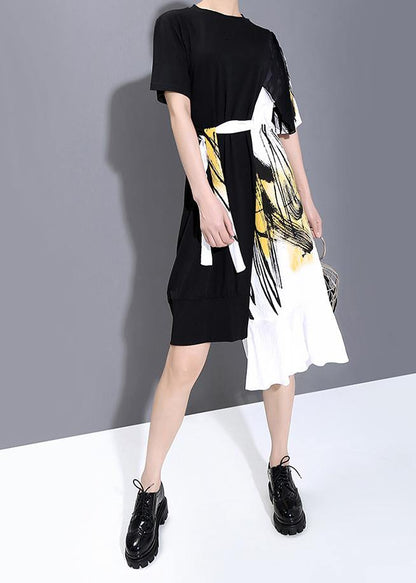 Summer Black Patchwork Dresses Robe