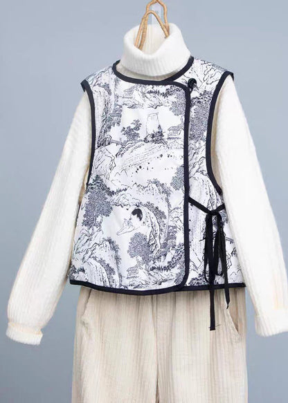 Retro Double-sided Lace Up Ink Painting Vest Spring