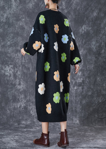 Stylish Black Oversized Knit Long Dress Fall