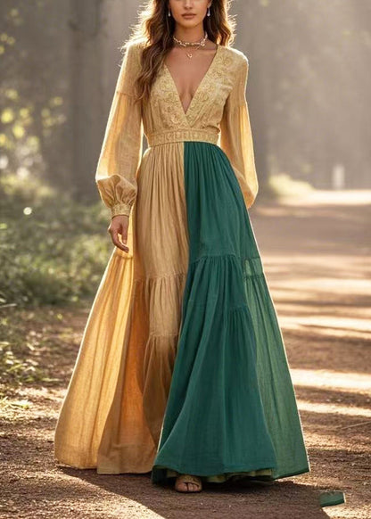 Golden Asymmetrical Patchwork Cinched Vestidos Dresses Spring