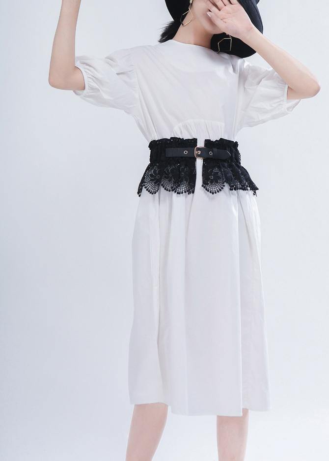 Comfy White Puff Sleeve Long Summer Cotton Dress