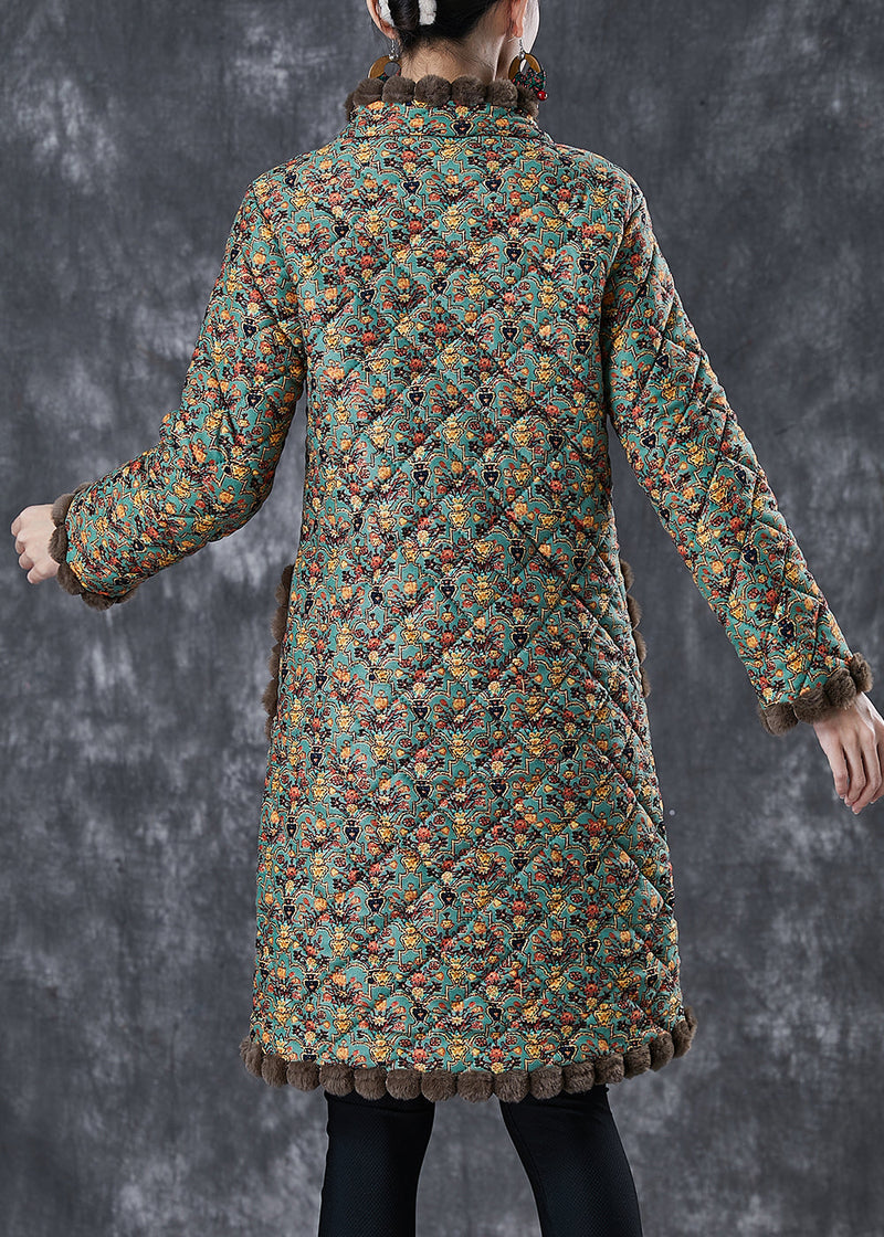 Art Green Oversized Print Warm Fleece Coat Winter