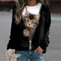 Animal Cat Printed Round Neck Long Sleeve Sweatshirt elevenforest