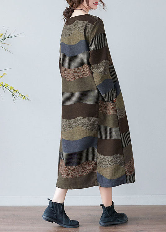 Chocolate O-neck Print Dress Spring
