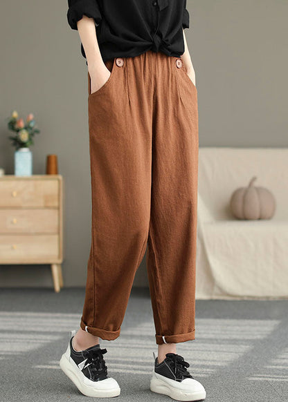 Corduroy Pleated Elastic Waist Side Pockets Pants