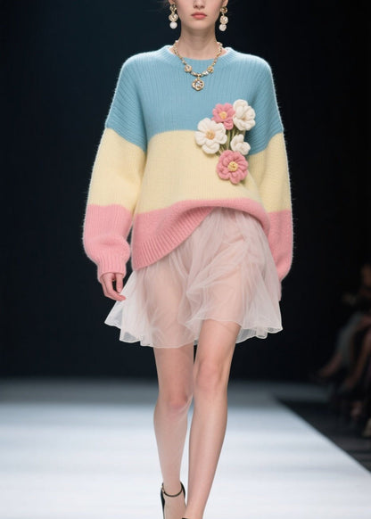 Boutique Colorblock O Neck Knitwear Sweater Fall