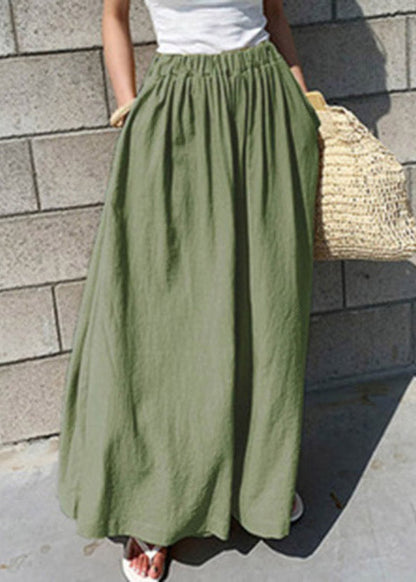 Light Green Elastic Waist Wide Leg Pants Summer