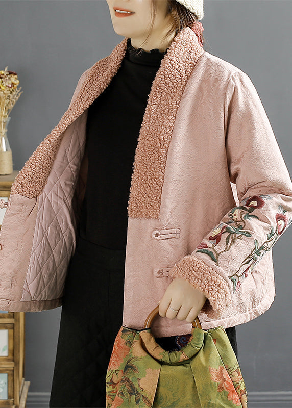 Retro Purple Embroideried Faux Fur Patchwork Fine Cotton Filled Jackets Winter