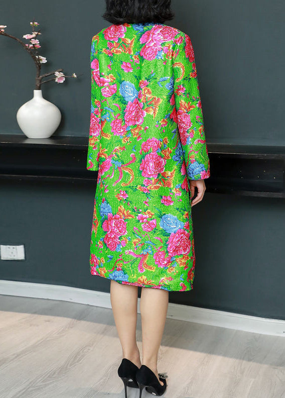 New Green Wrinkled Side Open Wear on Both Sides Silk Coat Fall