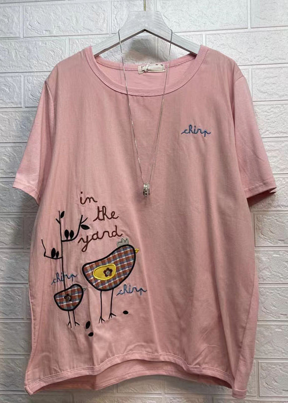 Army Green O Neck Embroideried Patchwork Cotton T Shirt Summer
